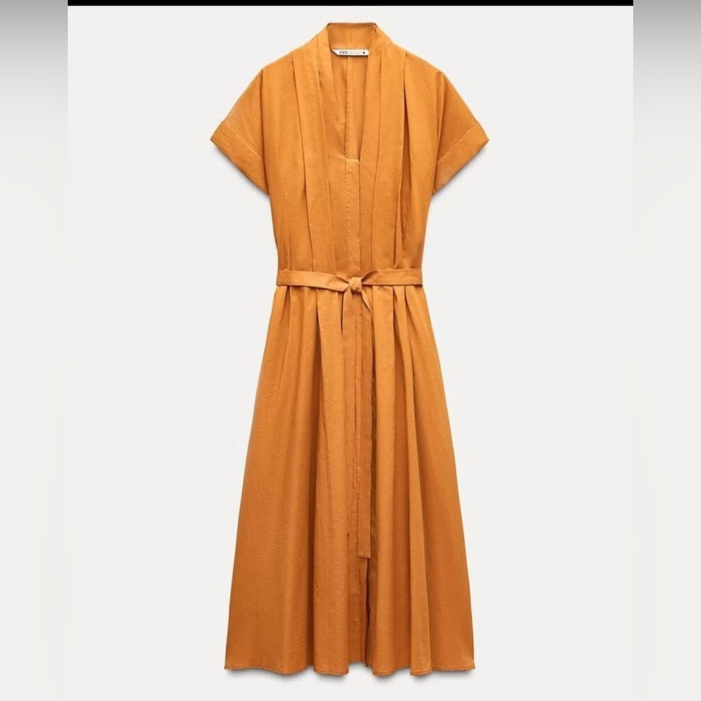 Zara Cotton Midi Dress with Belt